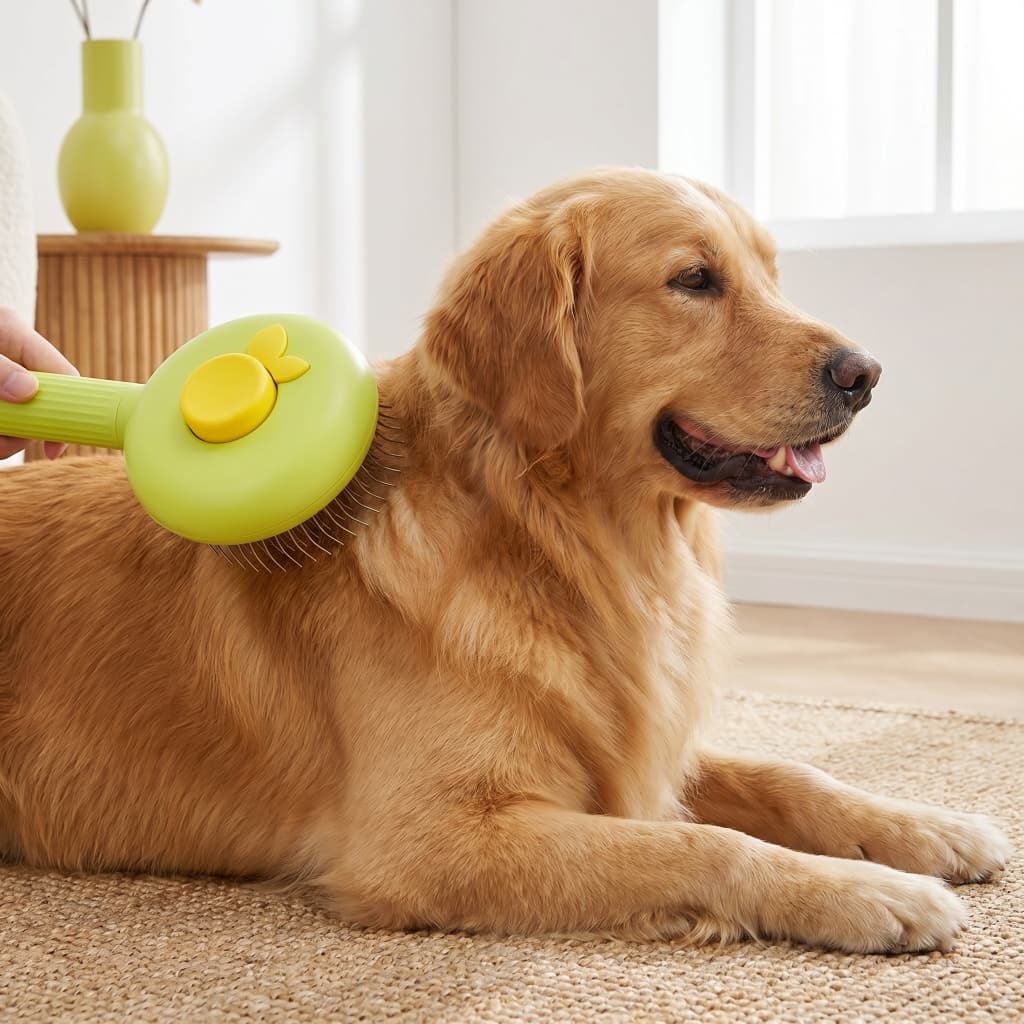 Escova em Forma de Laranja para Pets, Autolimpante, Remove Pelos com 1 Botão, Cerdas com Proteção