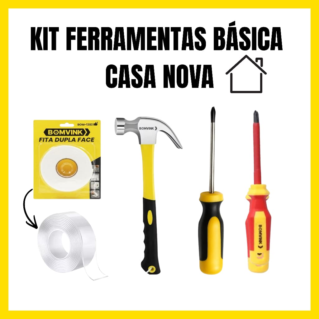 Kit Ferramentas Basica Casa Nova - Matelo + Chave Phillips + Chave Fenda Magnetica + Fita Dupla Face