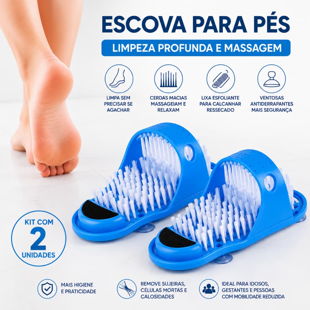 Kit com 2 Lava Pés Massageador para Banho com Escova, Lixa Esfoliante, Ventosas Antiderrapantes e Relaxamento dos Pés