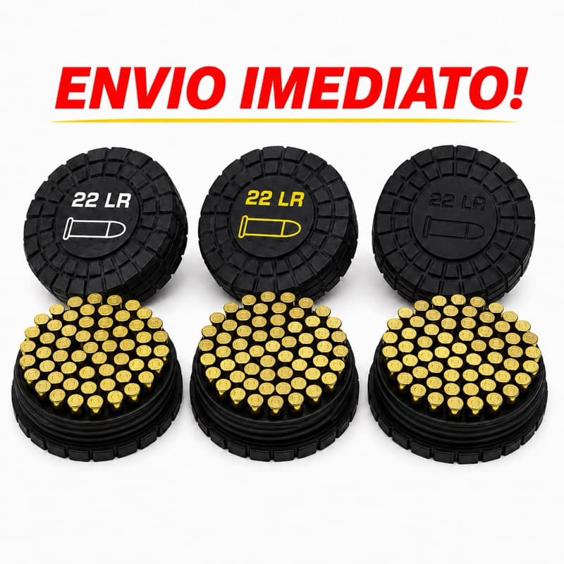 Porta Munição Calibre .22 LR .22Mag 3D – Capacidade 55 Cartuchos | Tampa Rosqueável | Cores Variadas