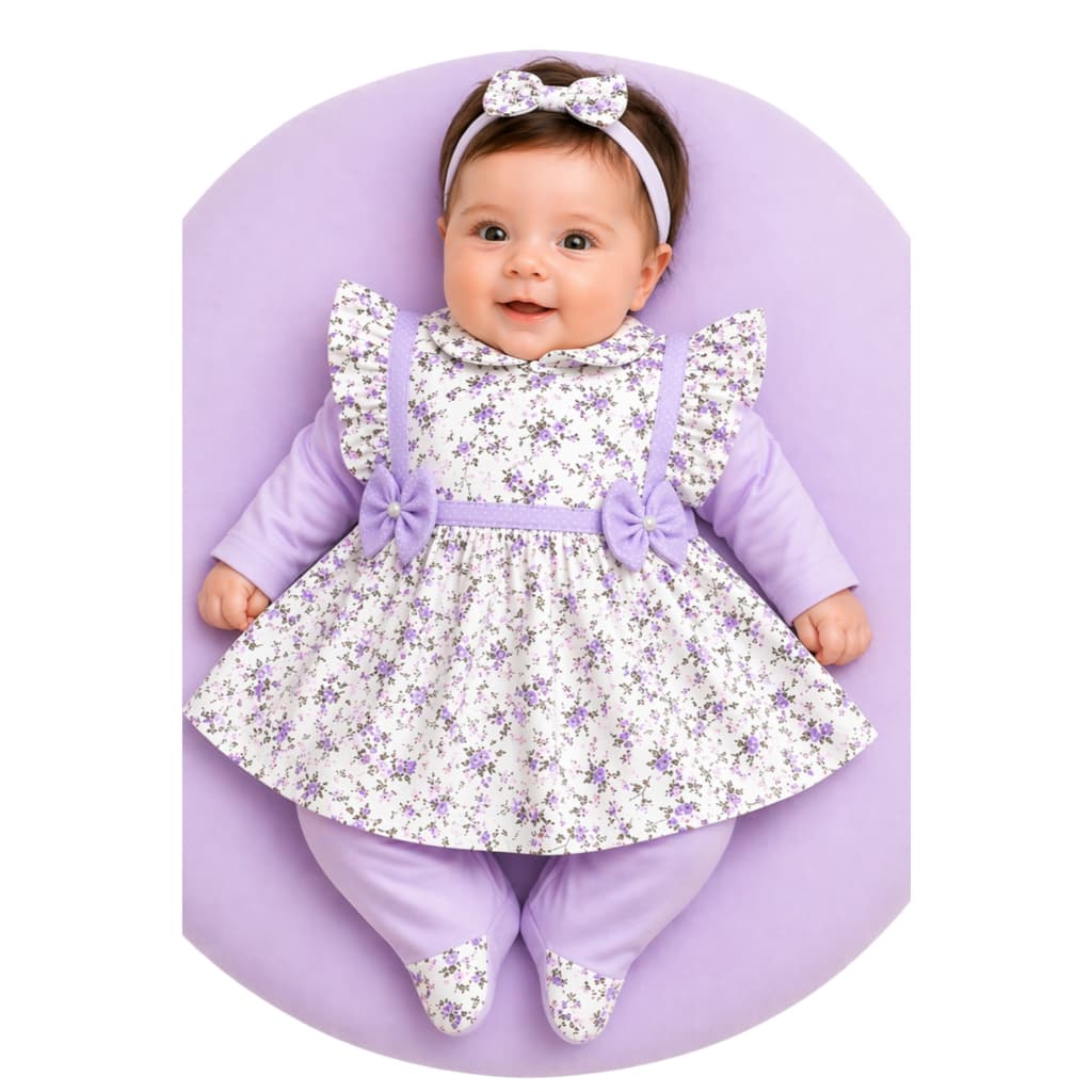 Saída de Maternidade Menina 04 peças Duda Floral Roupa de Bebê Menina