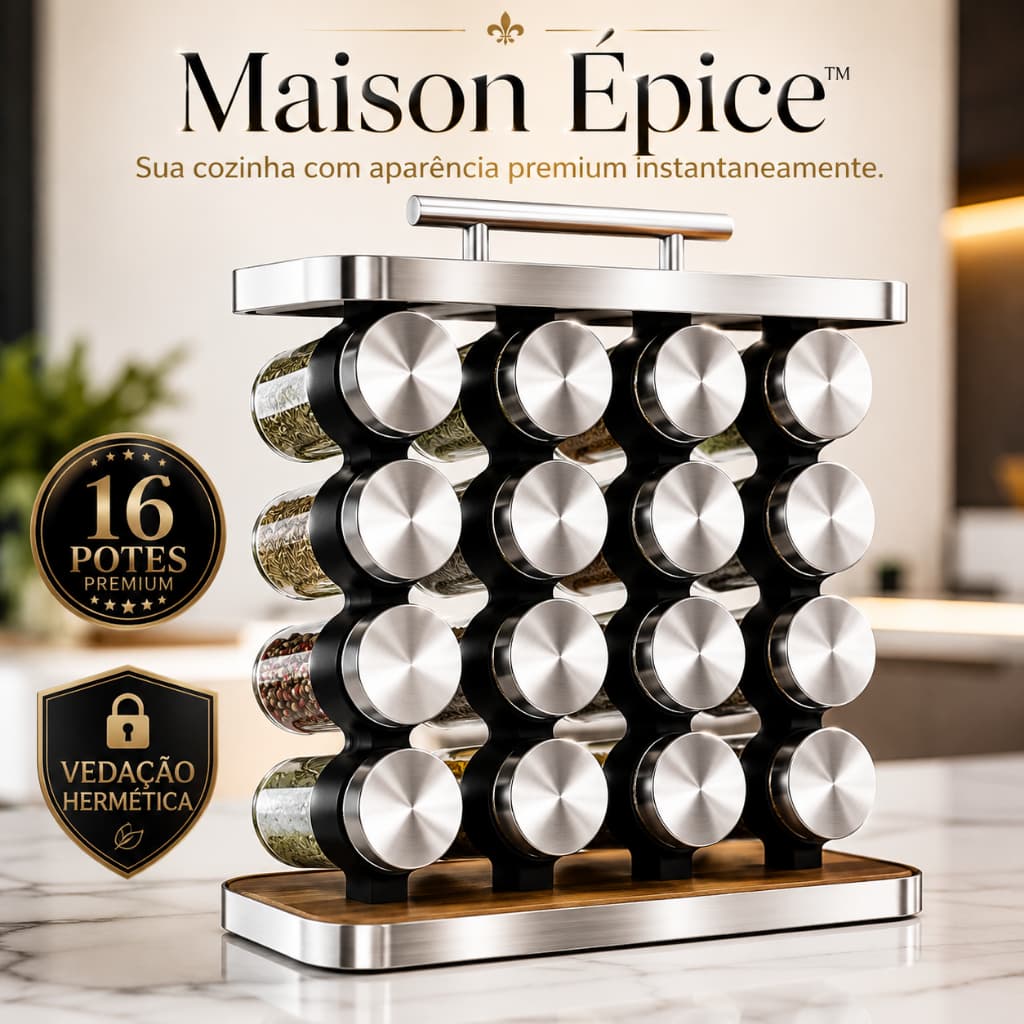 Organizador de Temperos 16 Potes Vidro Inox Cozinha Moderna Luxo,Organizador Cozinha Gourmet