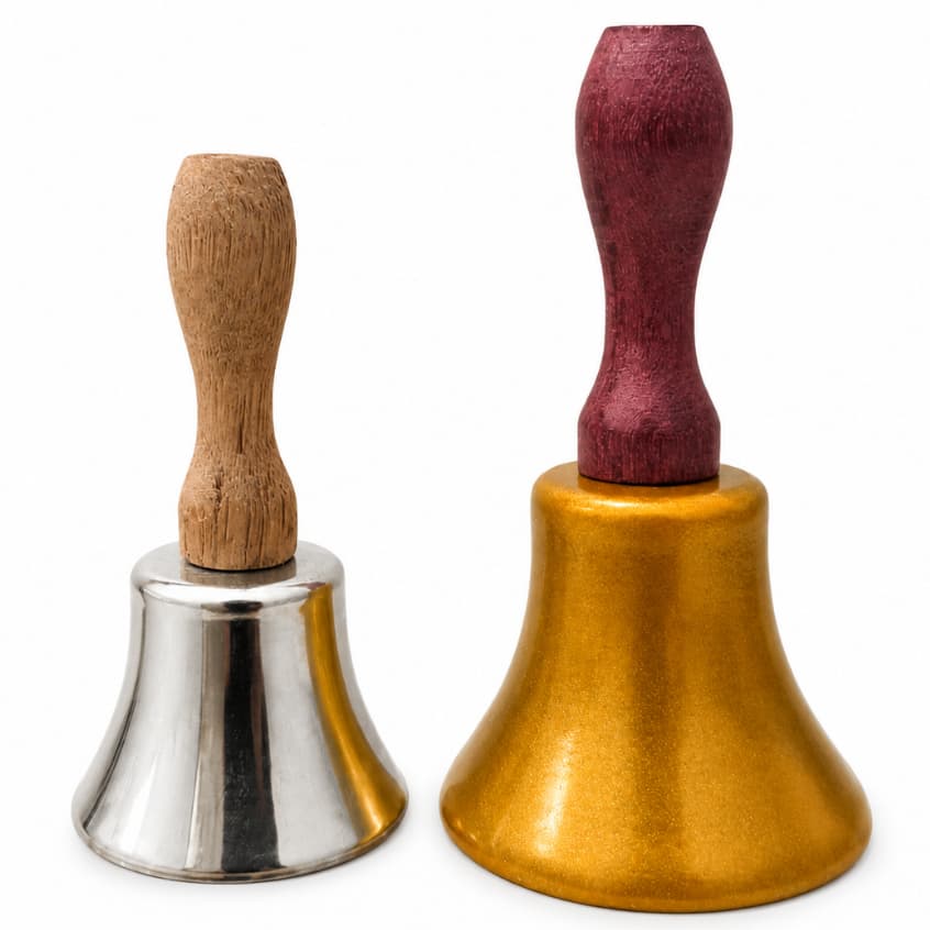 Kit 2 Sinos De Mão Alumínio Dourado Tradicional Umbanda Limpeza Energética Alta Qualidadeade