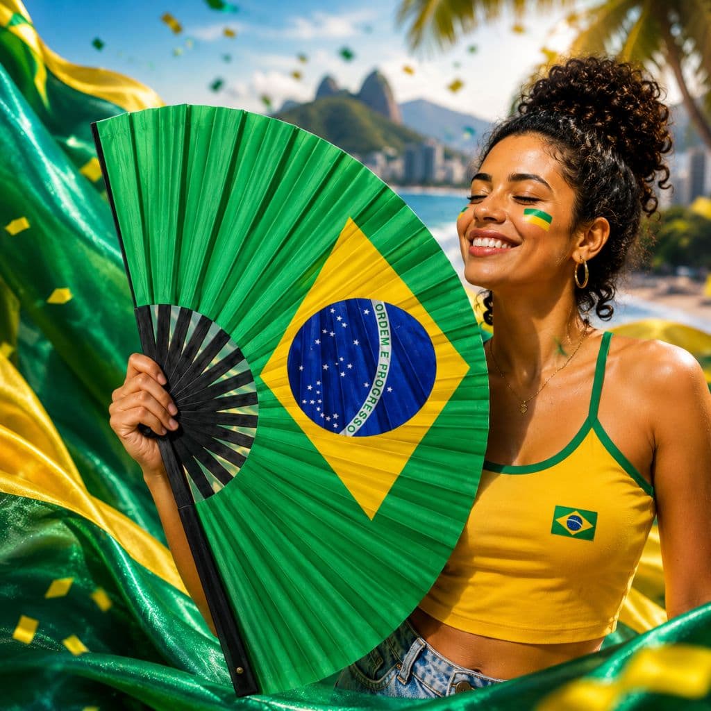 Leque Brasil Premium 63cm Grande Bandeira Brasileira Copa do Mundo Festa Show Praia | Envio Imediato