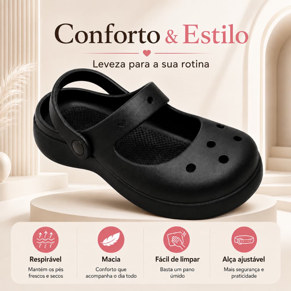 Calçado Feminino em EVA Leve e Macio com Furos Respiráveis, Ideal para Casa, Passeio e Rotina