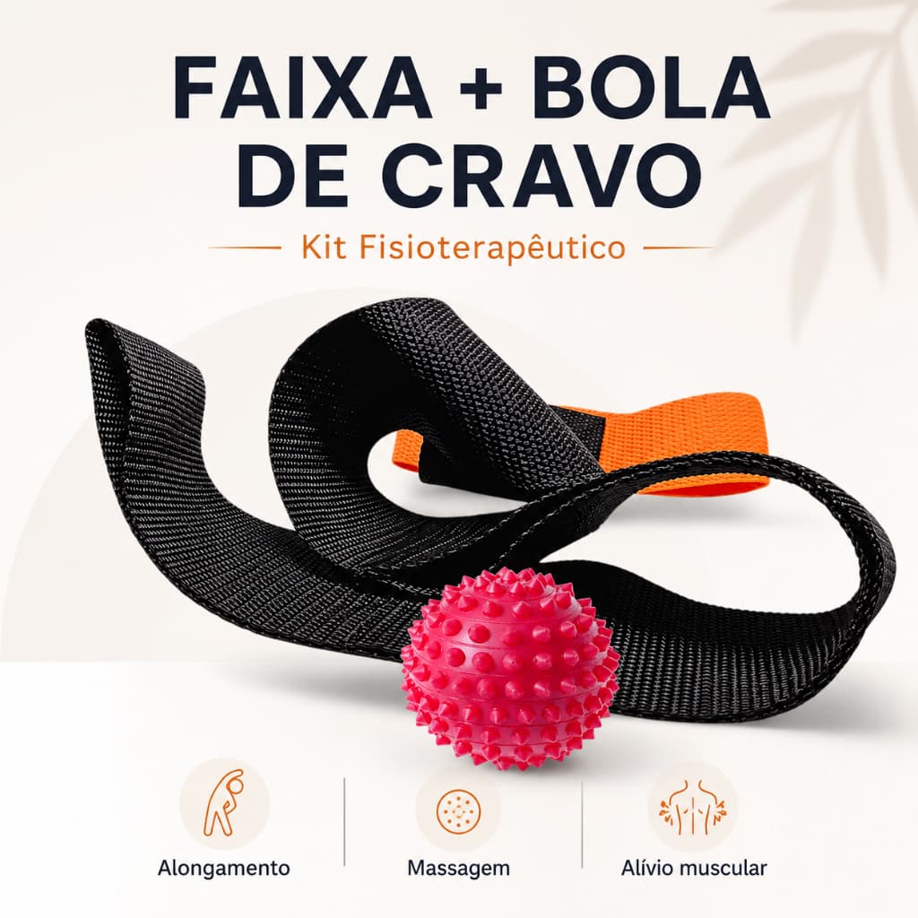 Kit Faixa Alongamento Para Tratamento de Fascite Plantar e Bola Cravo Massageadora Deidara