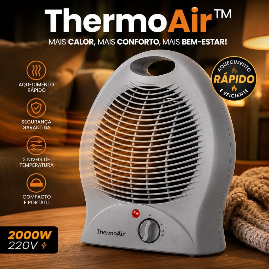 Aquecedor Eletrico Portatil 2000w 220v Aquecimento Rapido Seguro Cinza