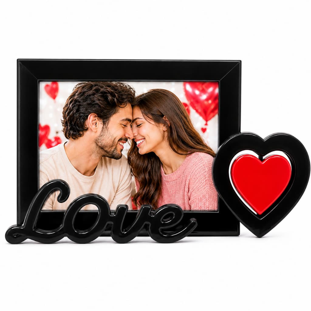 Porta Retrato Romântico com Coração e Love