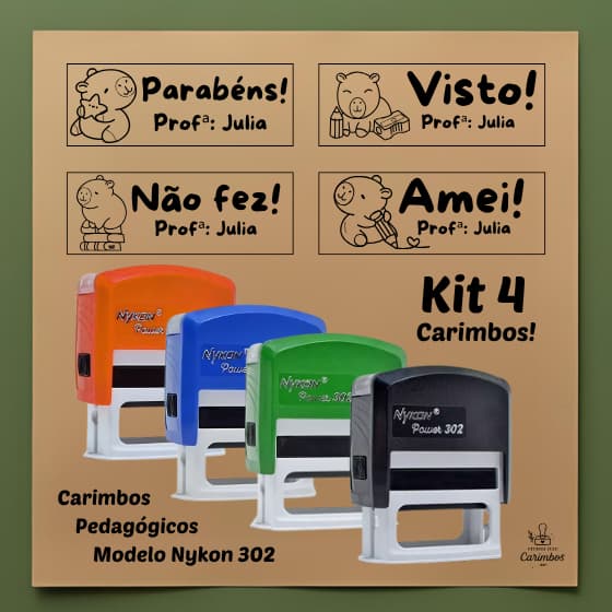 kit com 4 carimbos pedagógicos / professores com personagens - Nykon 302