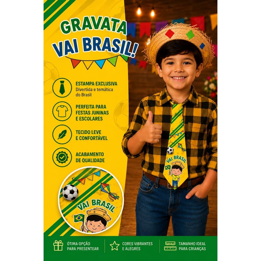 KIT COM 2 Gravatas Juninas do Brasil AMARELA , Infantil com Elástico