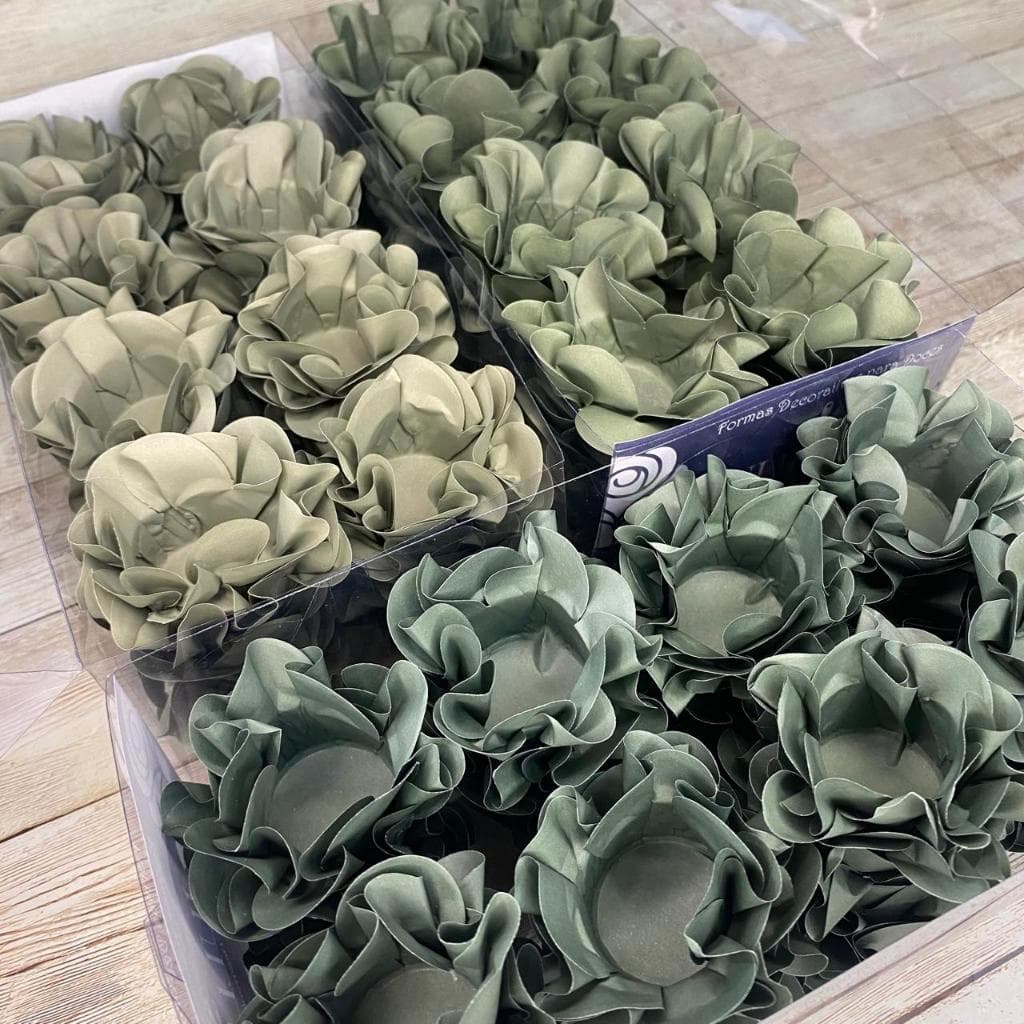 120 forminhas para doces finos COMBINAÇÕES cores PISTACHE CLARO + PISTACHE + VERDE MUSGO modelo flor