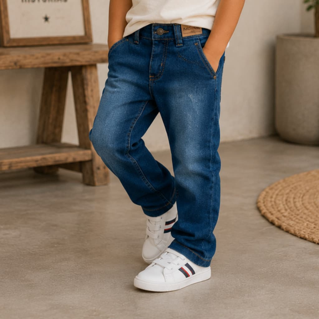 Calça Jeans Infantil Masculina Skinny Premium Alta Qualidade Confortável Ajuste Interno Azul Escuro