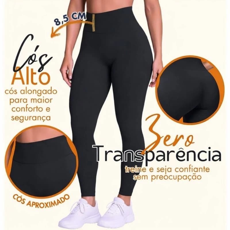 CALÇA LEGGING FEMININA ACADEMIA CONFORTAVÉL POLIAMIDA C/ BOLSO CÓS ALTO ZERO TRANSPARENCIA