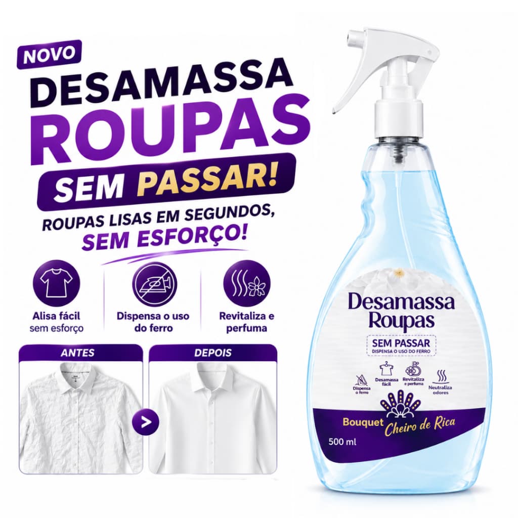 Desamassa Fácil Provita 500ml Passa Roupa S/ Ferro Tira Amassado Perfume Bouquet Cheiro de Rica