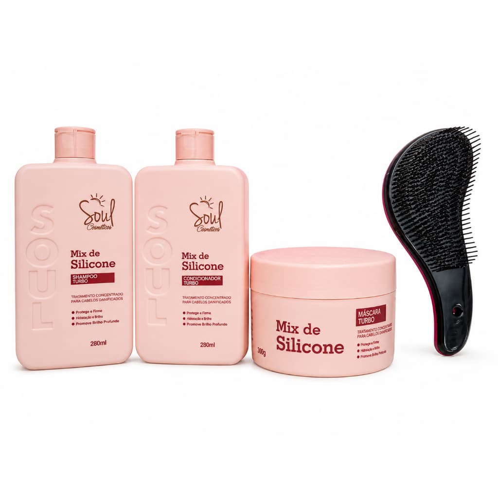 Kit Capilar 3 Itens Mix De Silicone Soul - Shampoo Turbo - Condicionador Turbo E Máscara Capilar + Brinde