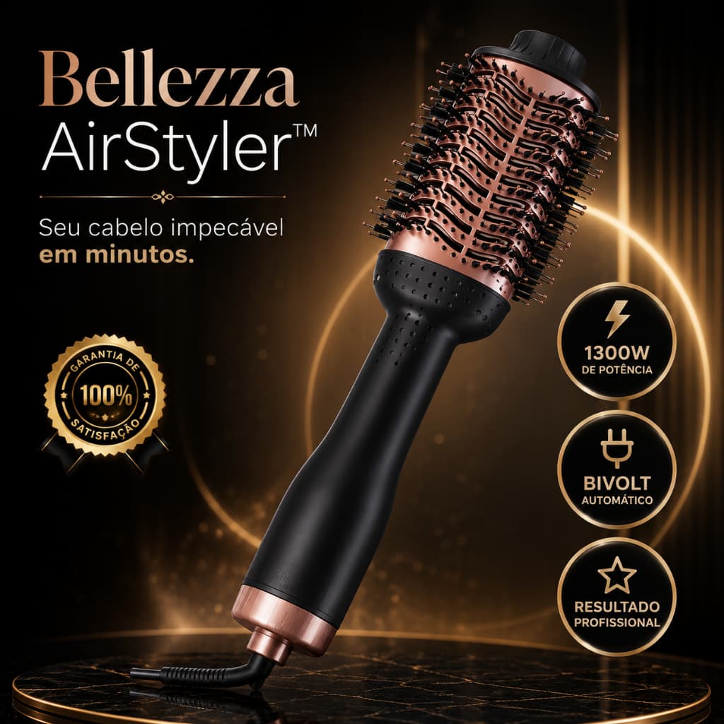 Escova Secadora 1300W Bivolt Profissional Modeladora Alisadora Anti Frizz Para Todos os Cabelos