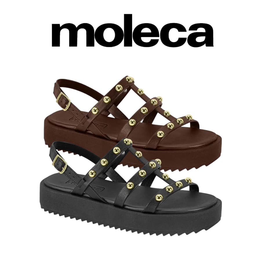 Sandália Feminina Moleca 5489.119 Tiras com BrilhoTarrachas Douradas, Conforto e Estilo Trend 2026