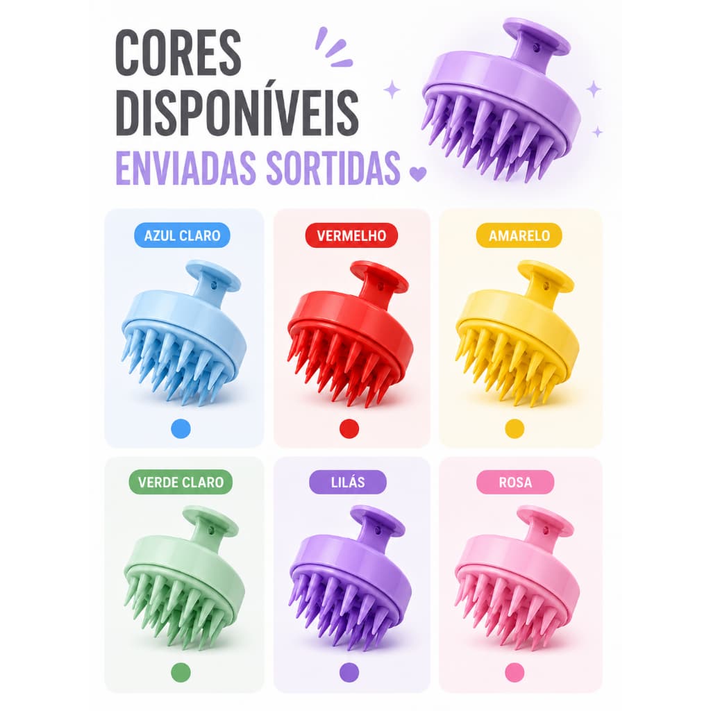 2 Escova Massageadora Para Lavar os Cabelos de Silicone Antiqueda  Cores Sortidas - ENVIO EM ATÉ 24HR