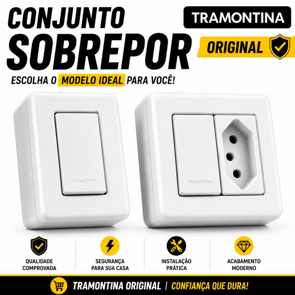 Conjunto caixa de sobrepor tomada e interruptor lizflex tramontina