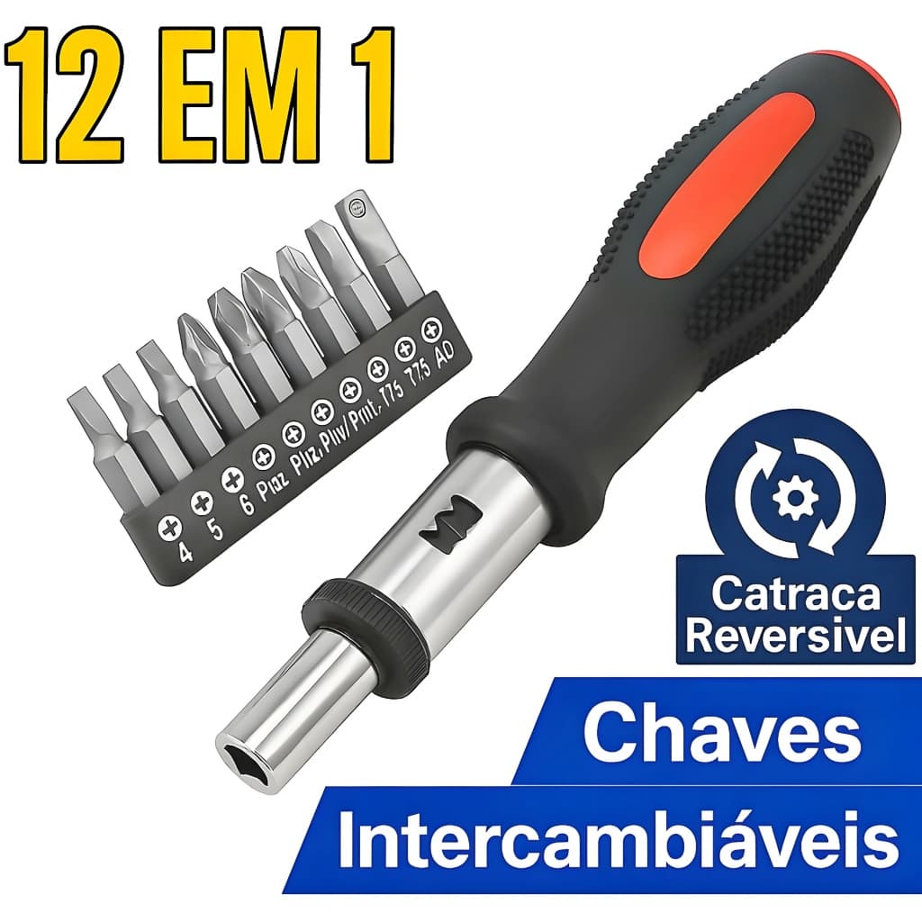 Jogo De Chave Catraca Multiuso 12 em 1 bitola 1/4