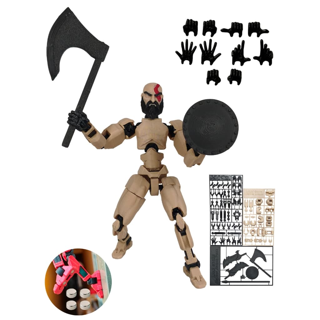 Boneco Articulado Kratos Exclusivo LKLK Store Dummy 13 Kit Para Montagem Acompanha Acessorios Espada Machado