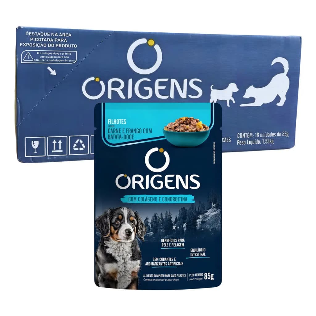 Sachê Origens Filhotes Carne 85g Caixa 18 Unidades Original