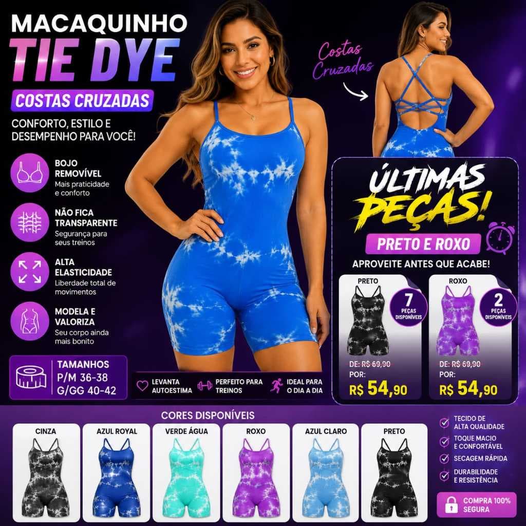 Macaquinho Feminino Tie Dye Com Bojo Removível Sem Transparência Levanta Bumbum -cod:A15