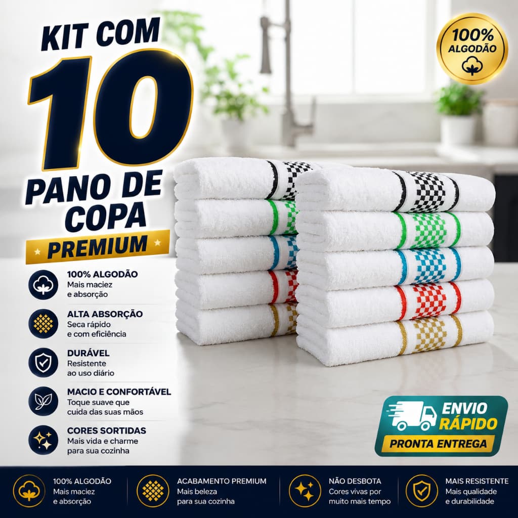 Kit 10 e 5 Panos de Prato 45x70 Jacquard Premium Atoalhado Copa Toalha de Cozinha