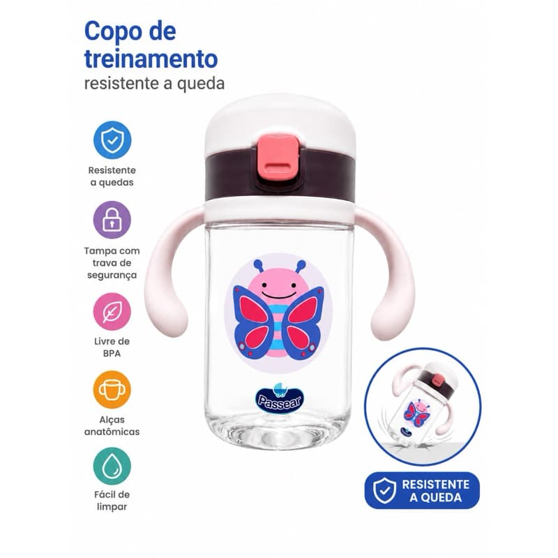 Garrafinha de agua Copo de Transição Bebê +12 Meses Antivazamento copo de treinamento copo infantil envio imediato