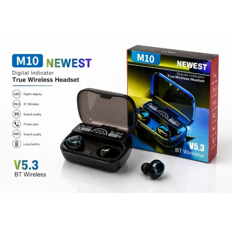 Fone Bluetooth M10 Sem Fio TWS Gamer Bluetooth 5.3 Display LED Grave Potente