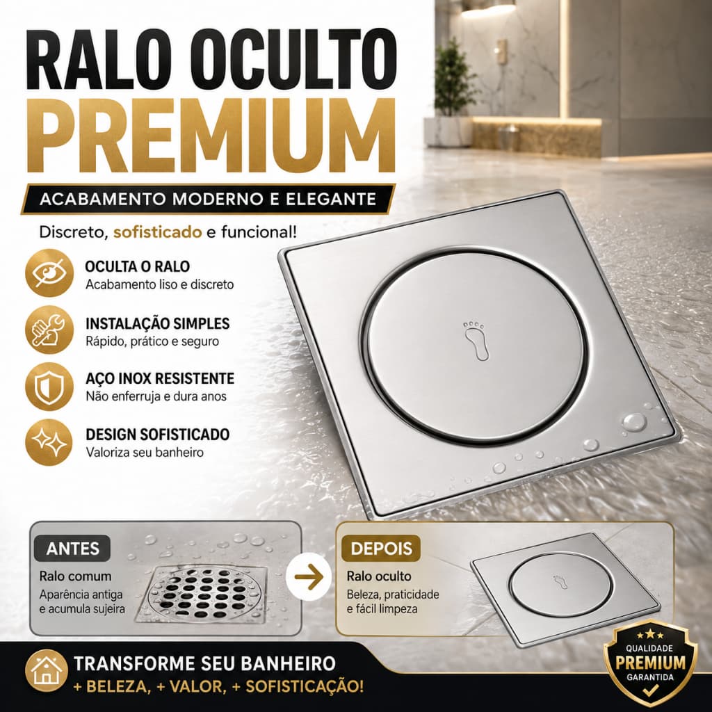Ralo Click 10x10 Inox Pop-Up Veda Cheiro Anti Odor Anti Inseto para Banheiro Área Cozinha Luxo