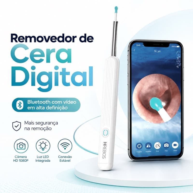 Removedor De Cera De Ouvido Otoscópio Digital Bluetooth HD Earscope Com Câmera Luz LED Tipo C + Pontas Extras Hrebos