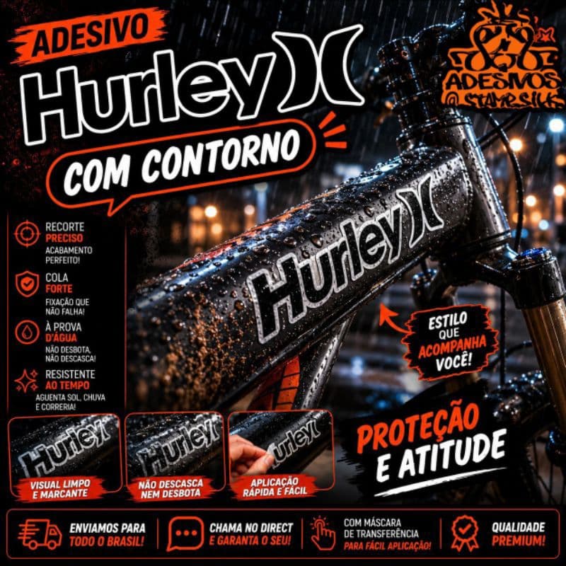 🔥 Adesivo HURLEY )( Vinil À prova d'água 17x4cm recorte eletrônico PREMIUM