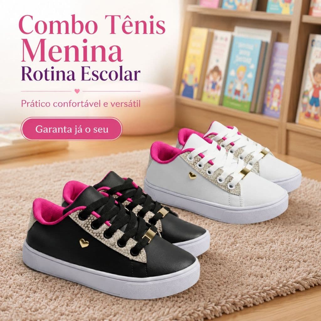 Combo Tenis Casual De Menina | Pratico, Confortável e Versátil Para Sua Menina | GARANTA JÁ O SEU!
