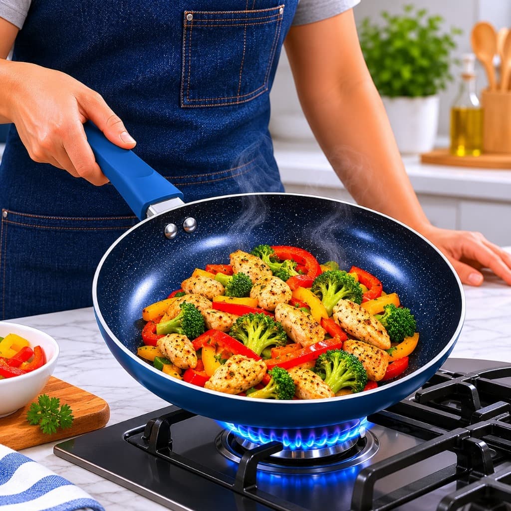 Frigideira Antiaderente Revestimento Cerâmico 22cm - Azul Não grudafogão de indução a gás e elétrico