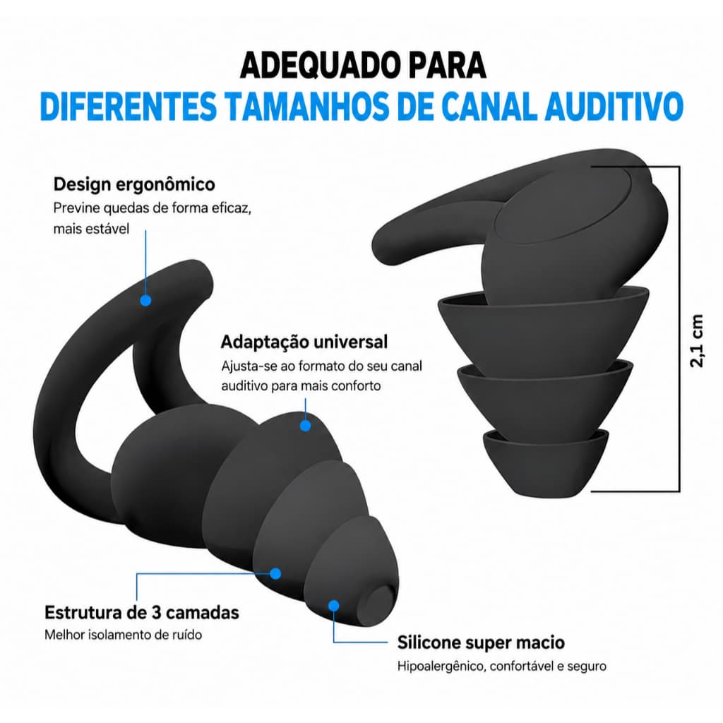 Par de Protetores auriculares, abafadores, máscaras para dormir e natação em 3 camadas.