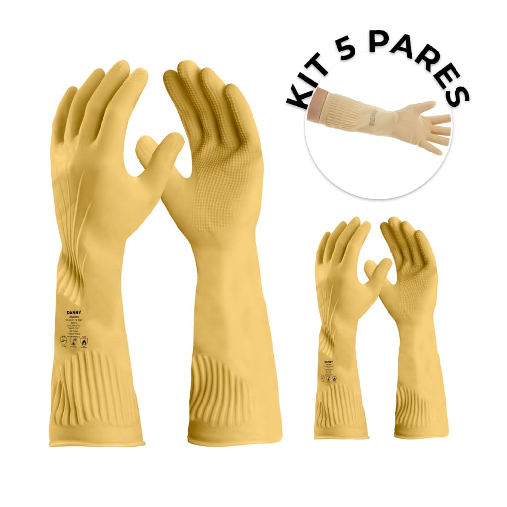 5 Pares Luva De Borracha Grossa Cano Longo Limpeza Pesada