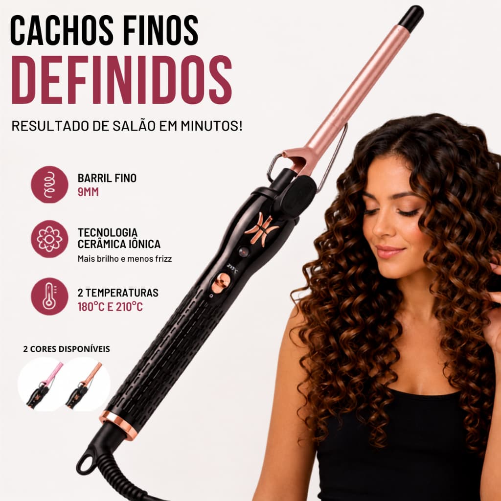 Modelador de Cachos 9mm Bivolt Profissional | Aquecimento Rápido, Cerâmica, Anti Frizz
