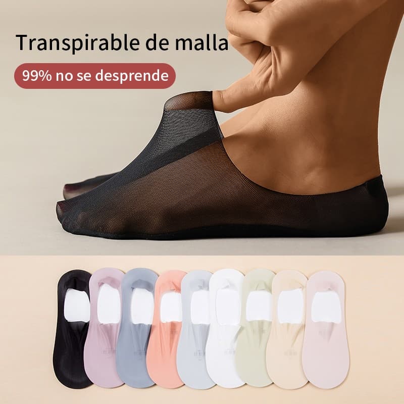 Kit 15 Pares Meias Invisíveis Femininas Seda Gelada, Solado Algodão Antiderrapante para Tênis e Mocassim