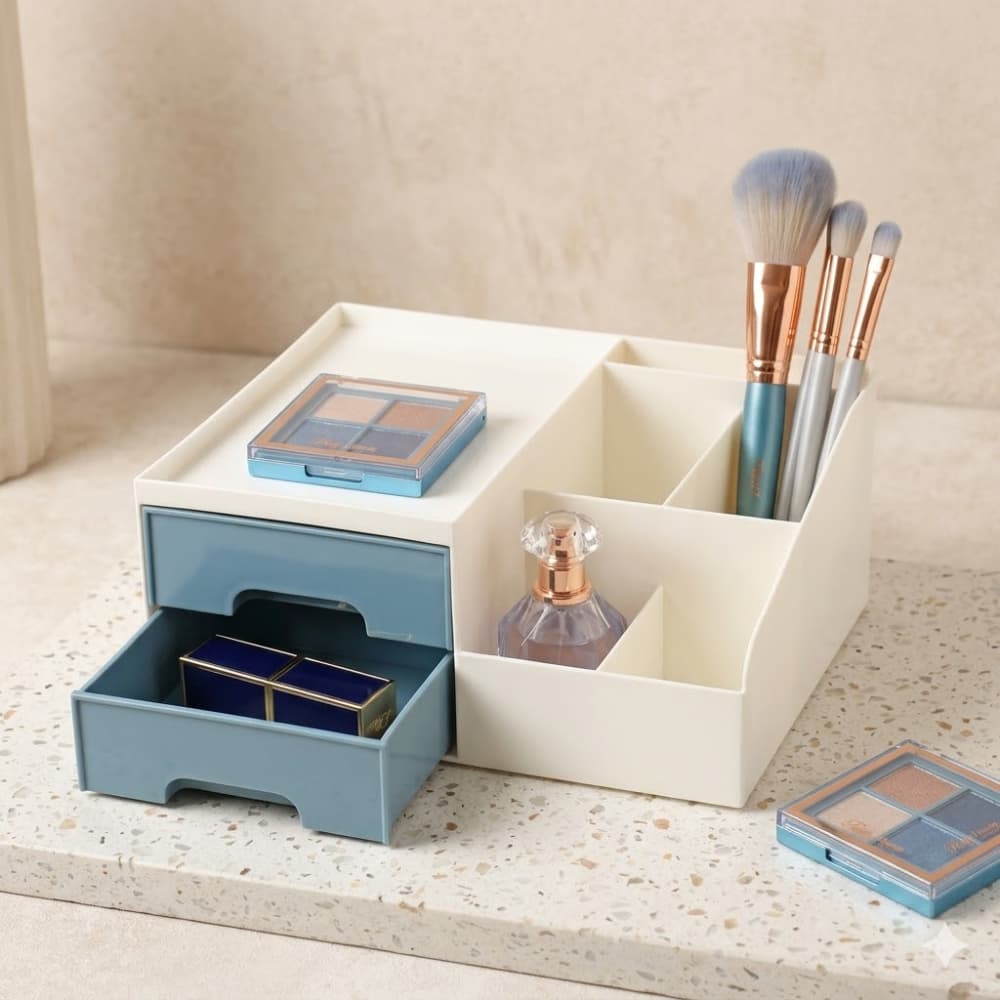 Organizador Multiuso Organizador de Mesa 2 Gavetas Materiais de Escritório, Maquiagens e Cosméticos