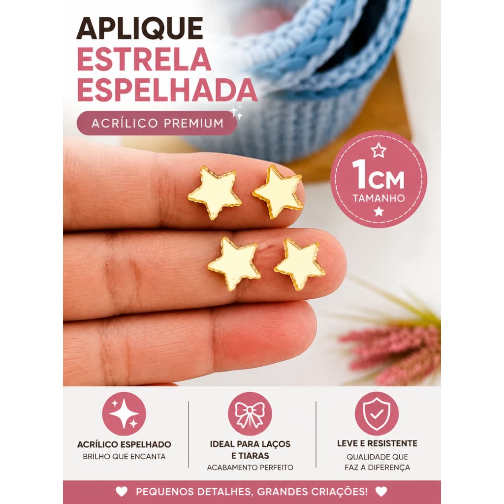 Mini Aplique Estrela Espelhado Para Laços Tiaras Artesanato