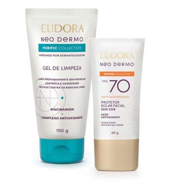 Kit Facial Sabonete gel de limpeza + Protetor Solar Neo Dermo Eudora FPS 70