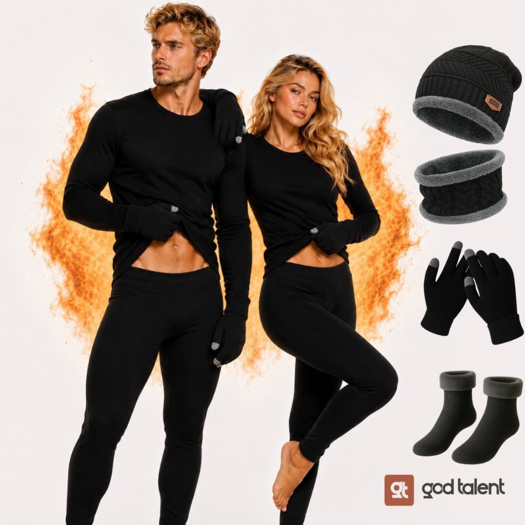 Kit Conjunto Térmico Segunda Pele Blusa + Calça + Touca + Luvas + Meias + Cachecol Masculino Feminino