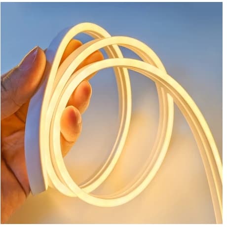 Fita De Led Neon Branco Quente Com 5 Metros 12V Bivolt Flexivel Resistente A Agua