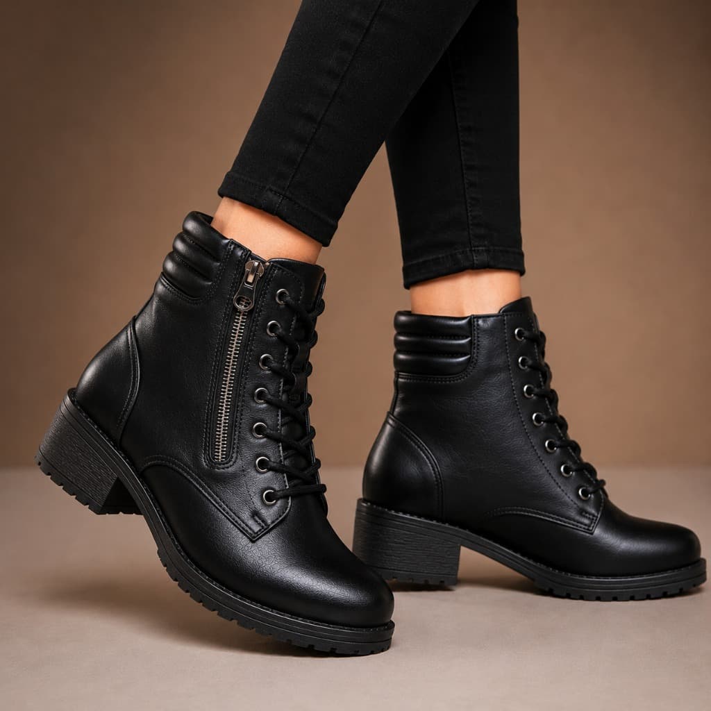 Bota Coturno Feminino Cano Curto Zíper Confortável Salto Baixo Moderna Blogueira Tendência Inverno