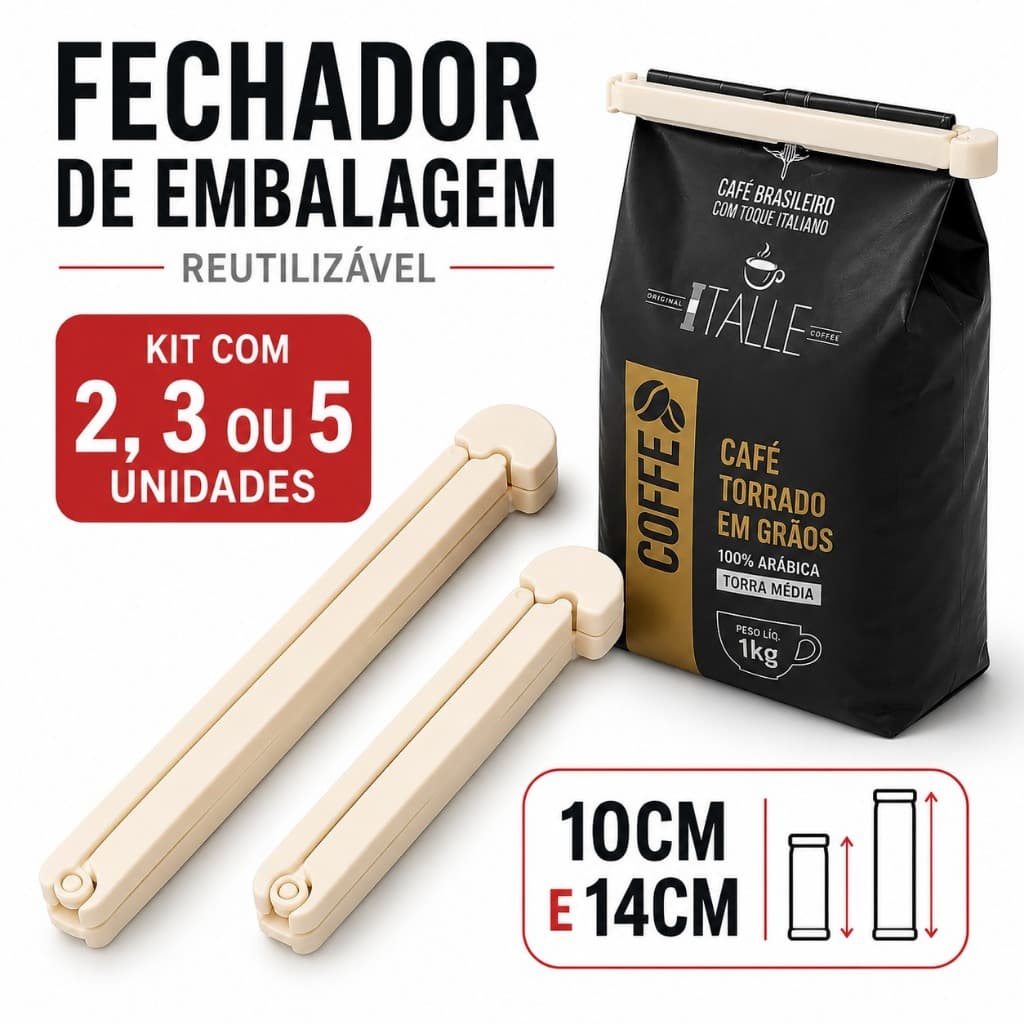 Kit Fechador de Embalagem Plastica Selador Clipe Reutilizavel 10cm 14cm Cafe Biscoito Tempero