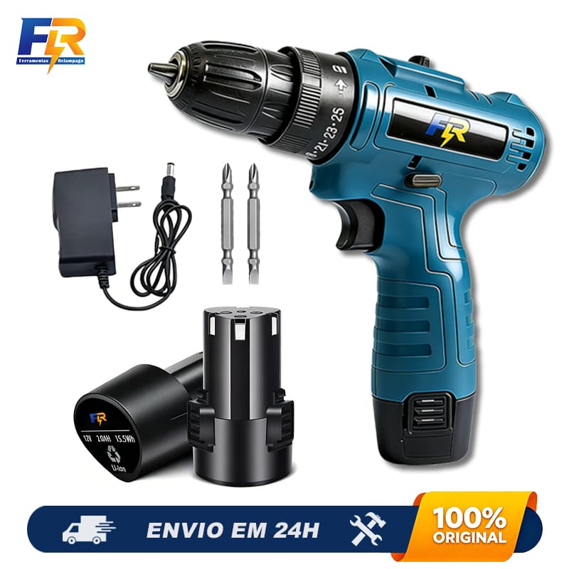 Furadeira Parafusadeira 12V 3/8" Sem Fio 2 Funções 2 Baterias + Carregador Bivolt Profissional