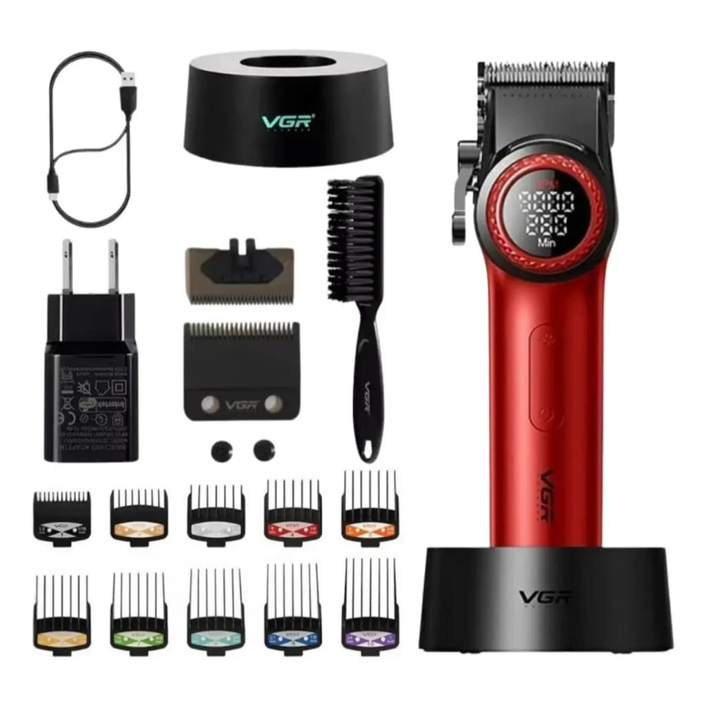 Máquina de Corte VGR V-001 Profissional 9000 RPM Sem Fio Recarregável Aparador de Cabelo Barba Alta Precisão