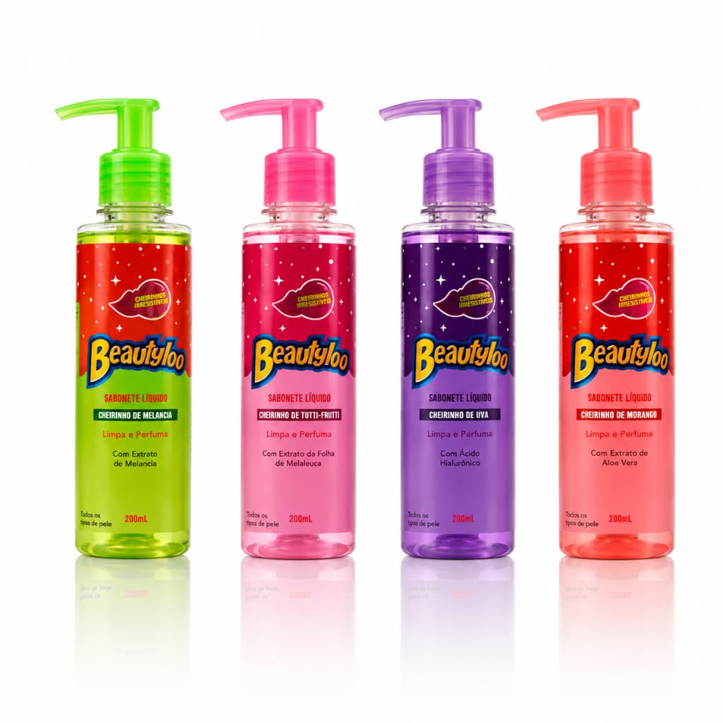 Kit Sabonete Líquido Limpa e Perfuma Cheirinho de Chiclete Beautyloo Face Beautiful
