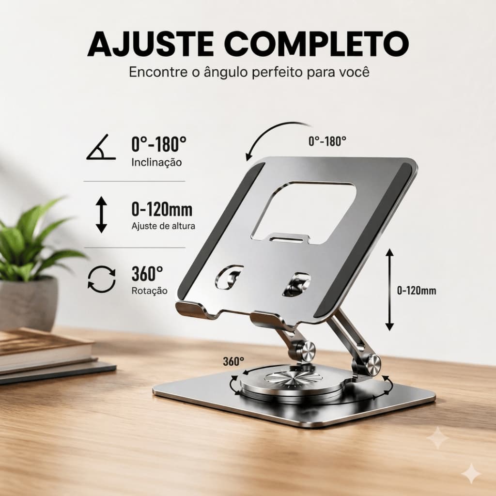 Suporte de Tablet Ajustavel Universal Portatil Suporte Dobrável Alumínio 360° Articulado Ergonômico